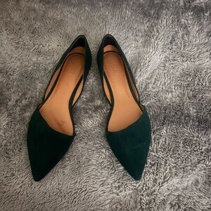 J. Crew Dark Green Pointed Toe D'Orsay Flats